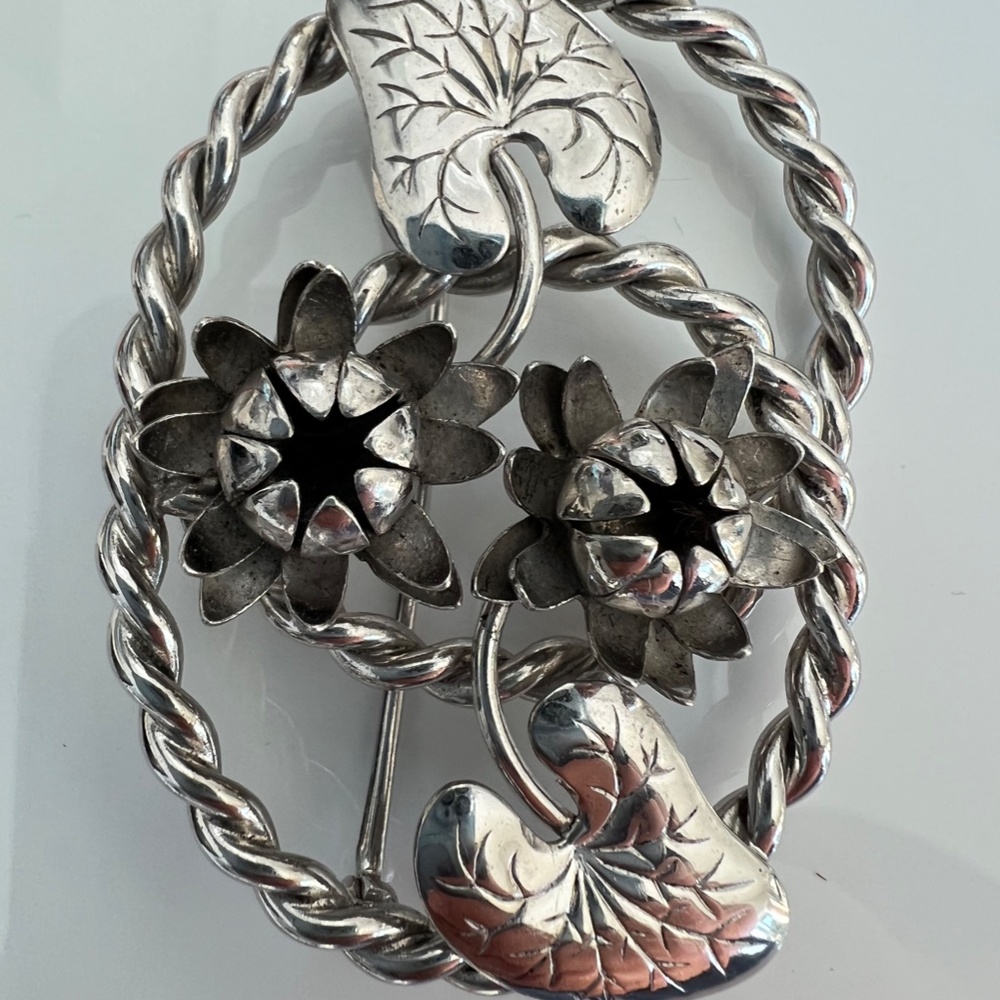 Vintage Sterling Silver Flowers Brooch Pin Chunky Oversized 19 g